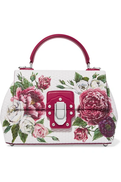 Dolce & Gabbana Medium Lucia Bag In Peony-print Calfskin In White