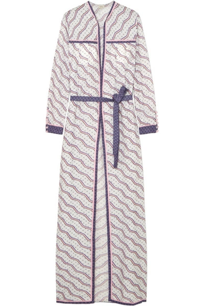 Talitha Printed Silk And Cotton-blend Robe In Lilac