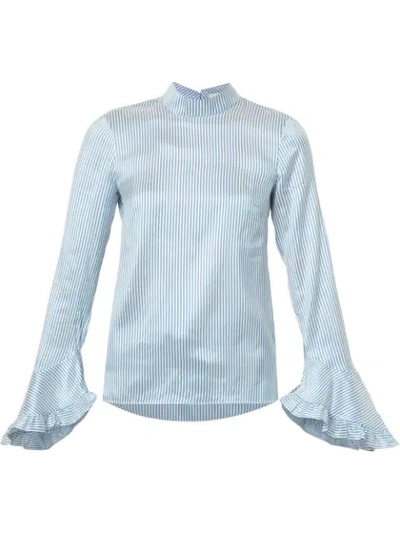 Erdem Lindsay Ruffle-trimmed Striped Silk Blouse In Blue