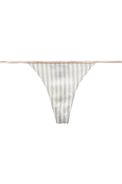 Kiki De Montparnasse Striped Silk-satin Thong In Sky Blue