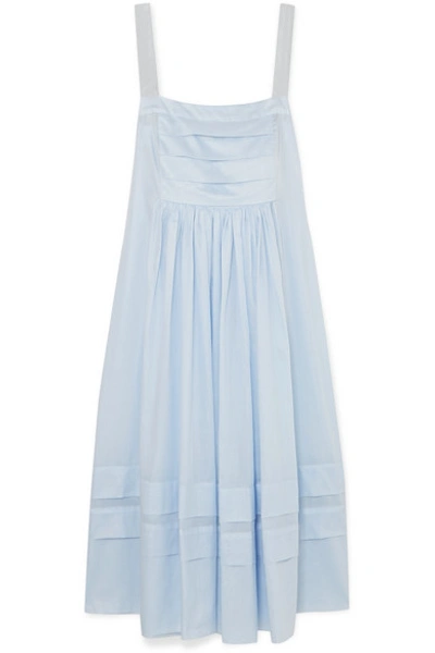 Three Graces London Linton Pleated Cotton-voile Dress In Light Blue