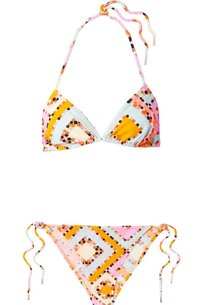 Emilio Pucci Printed Triangle Bikini In Peach