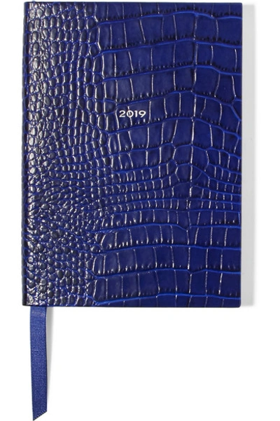 Smythson Soho 2019 Croc-effect Leather Diary In Cobalt Blue