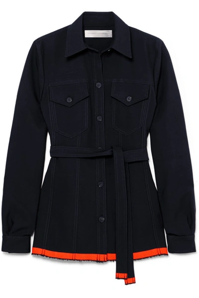 Victoria Victoria Beckham Belted Wool-twill Shirt In Midnight Blue