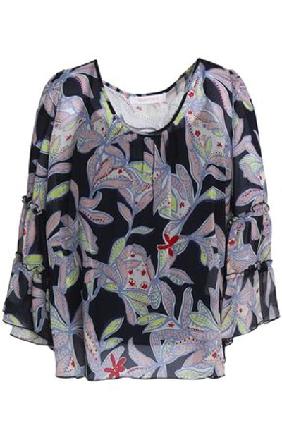 See By Chloé Floral-print Silk Crepe De Chine Top In Lilac