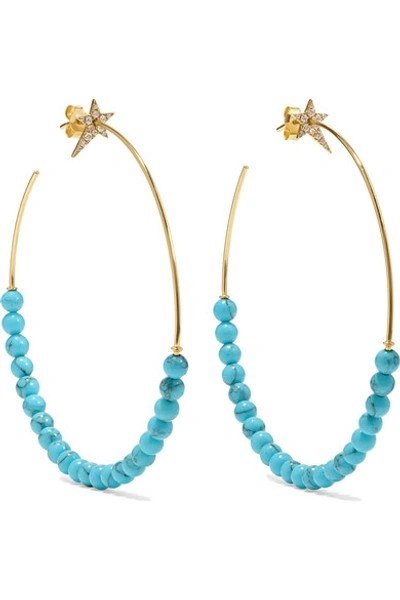Diane Kordas Star 18-karat Gold, Diamond And Turquoise Hoop Earrings