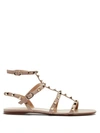 Valentino Garavani Rockstud Flat Leather Sandals In Blush-beige