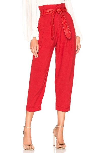 Marissa Webb Anders Linen Pant With Leather Belt In Cardinal Red