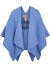 Burberry Cashmere Embroidered Skyline Poncho In Blue