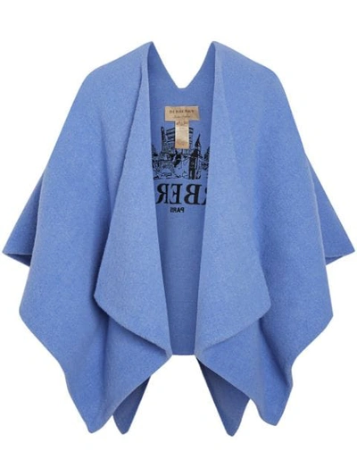 Burberry Cashmere Embroidered Skyline Poncho In Blue