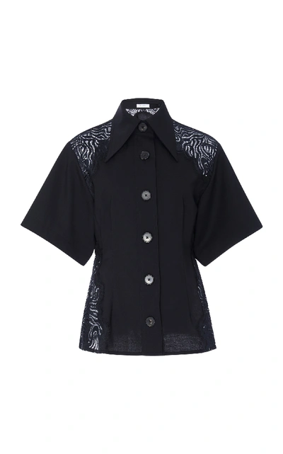 Beaufille Lace Detail Short Sleeve Blouse In Black
