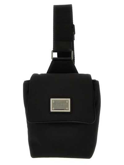Dolce & Gabbana Logo Plaque Fanny Pack Crossbody Bags Black
