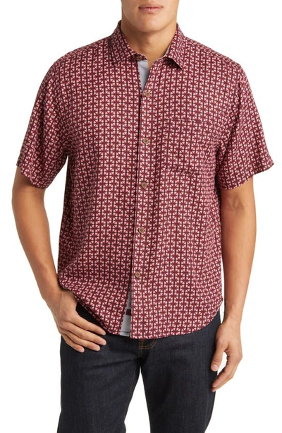 Tommy Bahama Coasta Geo Pattern Short Sleeve Silk Button-up Shirt In Rhumba