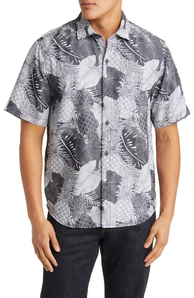 Tommy Bahama Coconut Point Monstera Montage Short Sleeve Button-up Shirt In Black