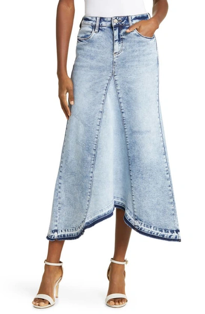 Wash Lab Denim Selma Pieced Asymmetric Denim Maxi Skirt In Powder Blue