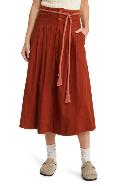 The Great The Field Cotton Corduroy Midi Skirt In Brown