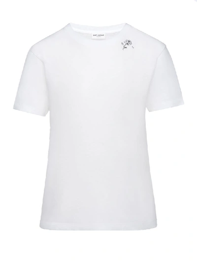 Saint Laurent Tshirt Rose In White