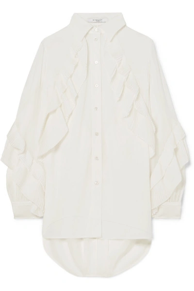 Givenchy Pleated Ruffled Silk-blend Georgette Blouse In Off White