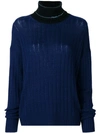 Prada Two-tone Ribbed Cashmere Turtleneck Sweater In Blue