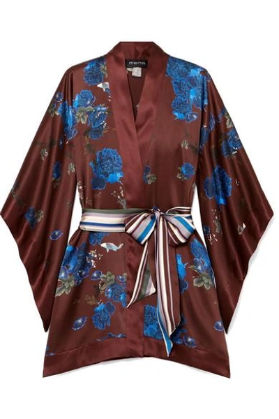 Meng Floral-print Silk-satin Kimono In Burgundy