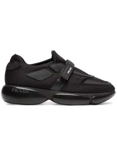 Prada Cloudbust Allacciate Logo-embossed Rubber And Leather-trimmed Mesh Sneakers In Black