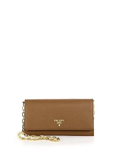 Prada Saffiano Leather Wallet-on-chain, Brown (cannella) In Camel