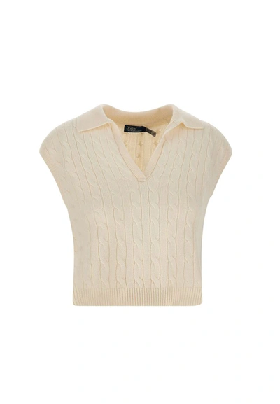 Polo Ralph Lauren Pull Sans Manches En Cachemire, Soie Et Laine In White