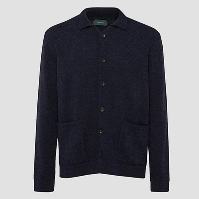 Zanone Blue Virgin Wool Cardigan