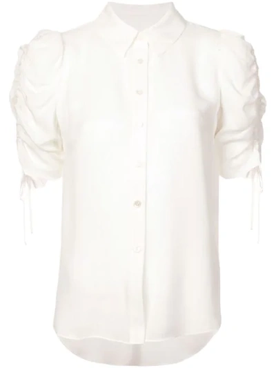 Veronica Beard Gathered Sleeve Shirt In White