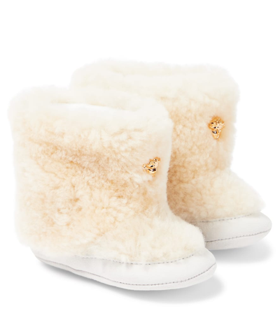 Versace Babies' Logo-plaque Suede Ankle Boots In White