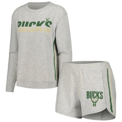 Concepts Sport Gray Milwaukee Bucks Cedar Long Sleeve T-shirt & Shorts Sleep Set