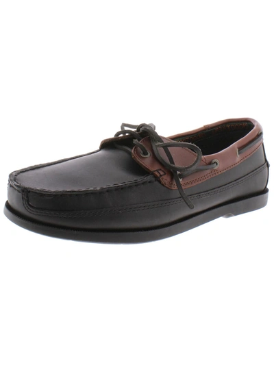 Life Outdoors Mens Leather Lace-up Boat Shoes In Black