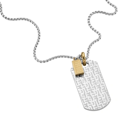 Diesel Men's Two-tone Stainless Steel Dog Tag Necklace In Silver