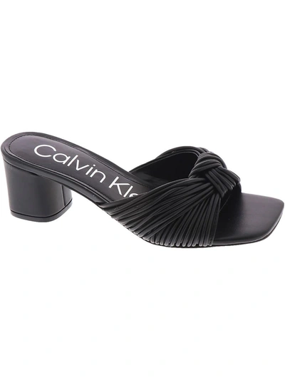 Calvin Klein Womens Faux Leather Slip-on Strappy Sandals In Black