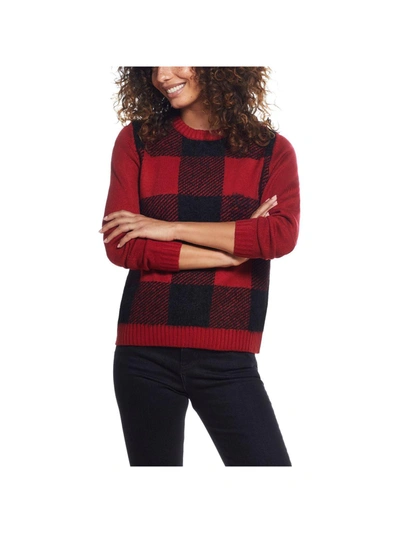 Weatherproof Vintage Womens Knit Checkered Crewneck Sweater In Red