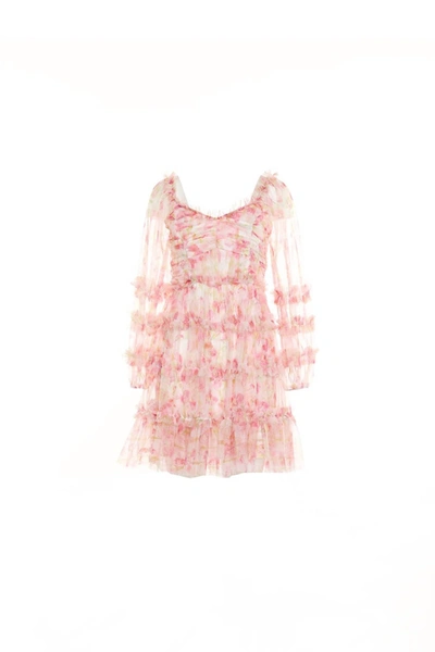 Beulahstyle Pleated Mesh Dress In Pink