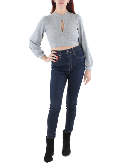 Almost Famous Juniors Womens Knit Ribbed Crop Sweater In Grey
