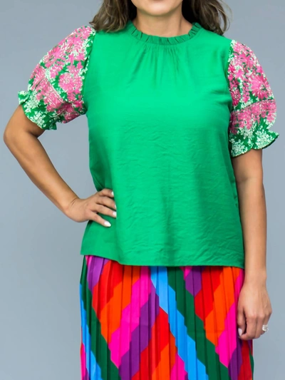 Thml Embroidered Statement Sleeve Top In Green