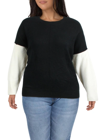 Vince Camuto Plus Womens Heathered Colorblock Crewneck Sweater In Black