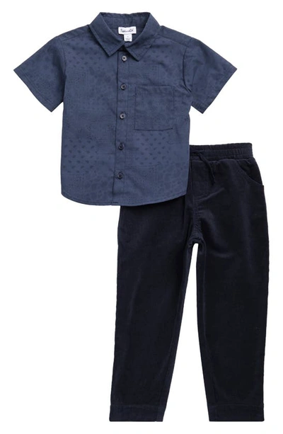 Splendid Kids' Bandana Button-up & Corduroy Pants 2-piece Set In Peacoat