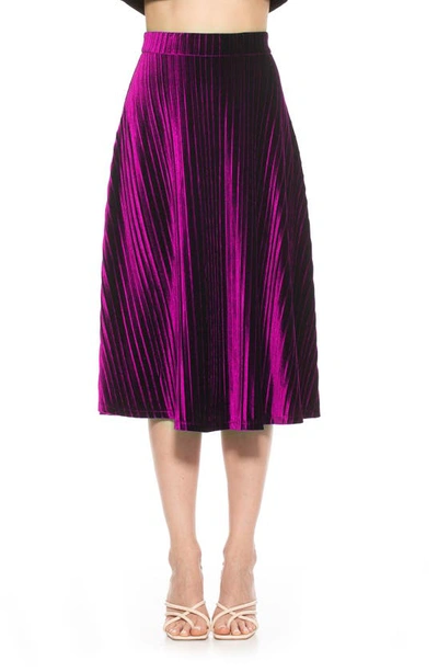 Alexia Admor Alania Pleated Velvet Midi Skirt In Magenta