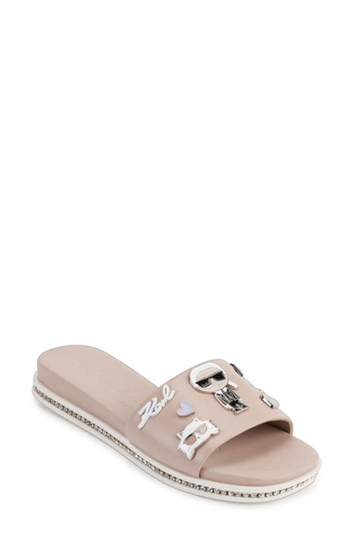 Karl Lagerfeld Jeslyn Cate Pins Embellished Slide Sandal In Dune Pink