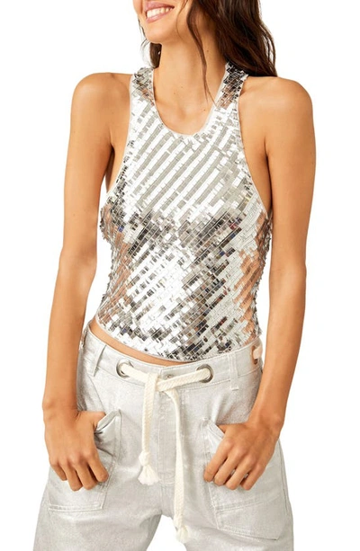 Free People Disco Fever Tie Back Tank In Silver Combo