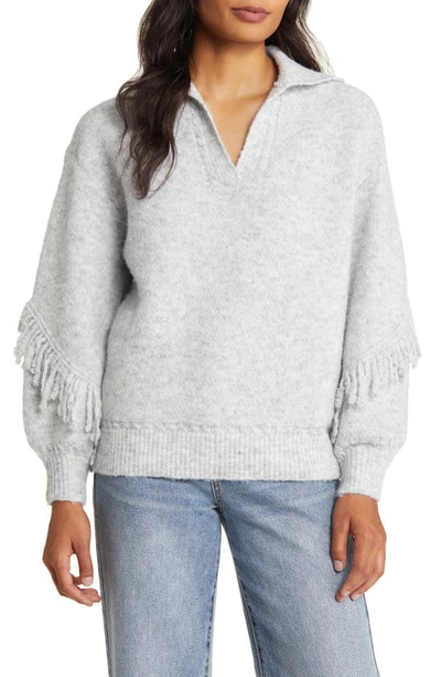 Wit & Wisdom Fringe Blouson Sleeve Sweater In Heather Grey