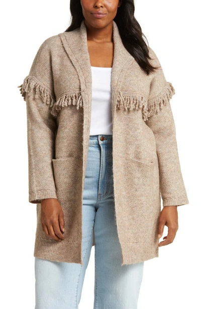 Wit & Wisdom Fringe Yoke Cardigan In Heather Toffee Brown