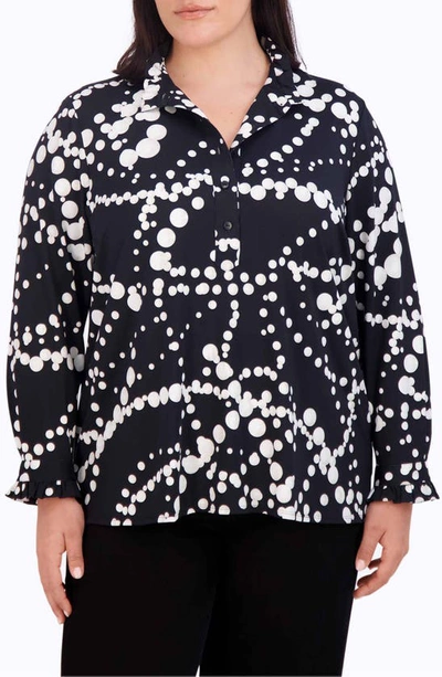 Foxcroft Mia Pearly Print Jersey Shirt In Black/ White