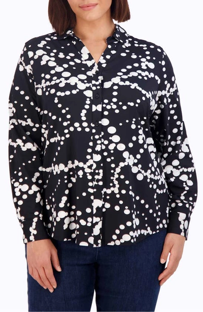 Foxcroft Mary Print Button-up Shirt In Black/ White