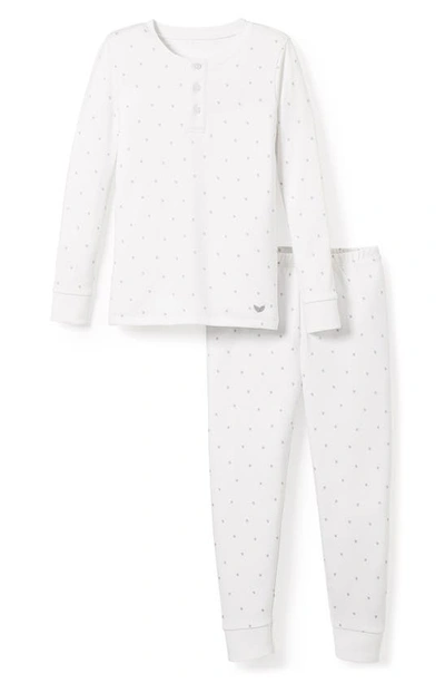 Petite Plume Kids' Grey Stars Fitted Two-piece Pajamas In White