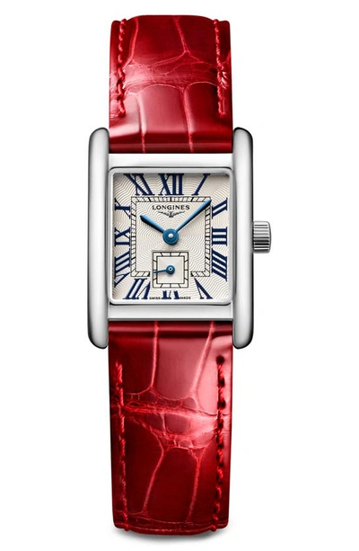 Longines Women's Swiss Mini Dolcevita Red Strap Watch 22x29mm In Stainless Steel