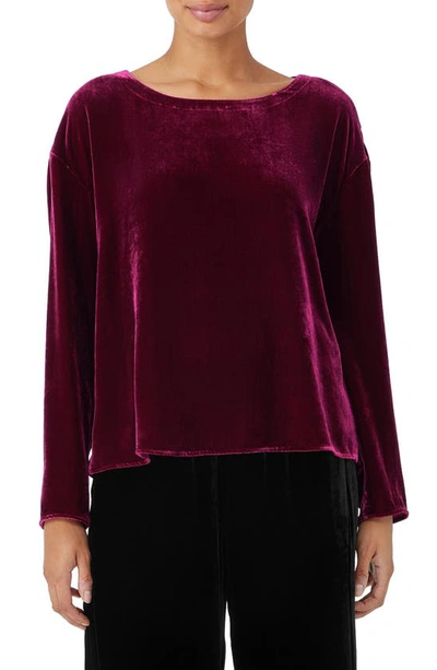 Eileen Fisher Ballet Neck Velvet Top In Purple